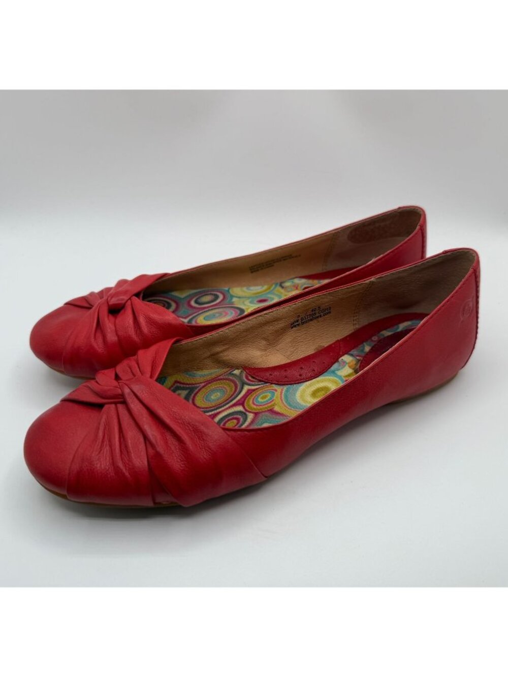 Born Lilly Flats Women Size 9M Red Leather Round Twist Toe Cushioned Shoes